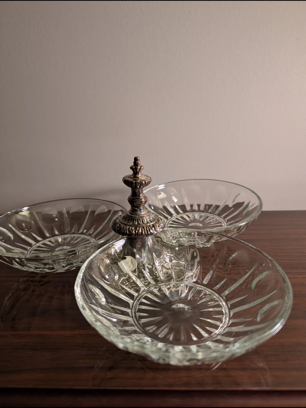Princess House 3-Dish Glass Condiment Server with Center Holder